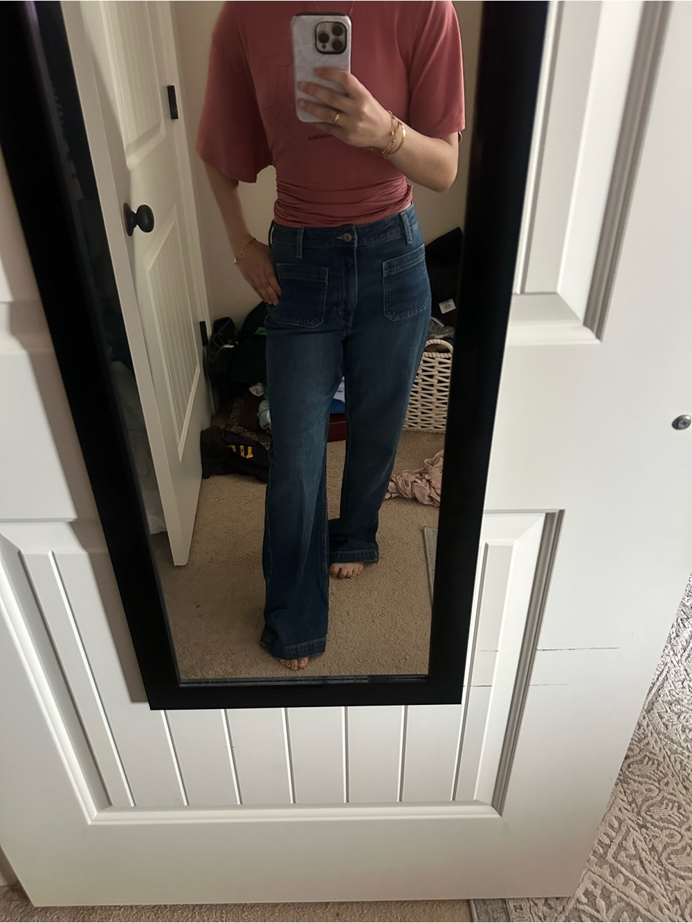 H&M Dark Blue High-Rise Wide-Leg Jeans